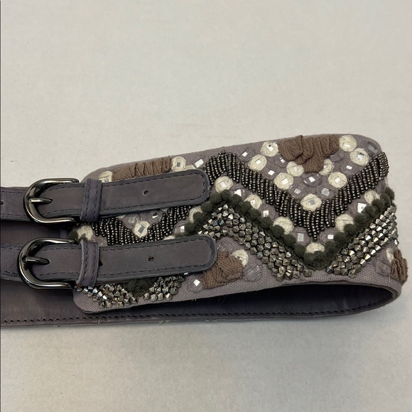 FREE PEOPLE BOHO LEATHER FULL OF DREAMS GRAY WAIST BELT - Picture 8 of 16